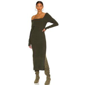 Line & Dot Sylvie One-Shoulder Sweaterdress in Olive Green